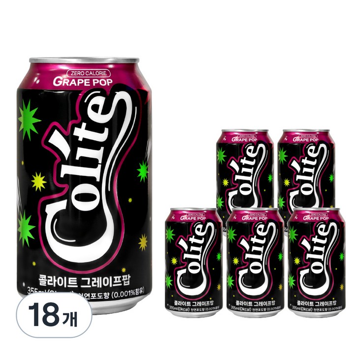 콜라이트 그레이프팝 제로콜라, 355ml, 18개