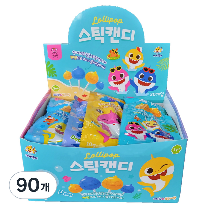 핑크퐁 아기상어 스틱캔디 복숭아향 포도향 랜덤발송, 90개, 10g