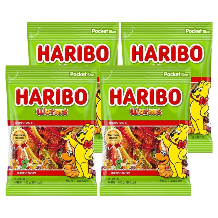 하리보 웜즈 젤리, 100g, 4개