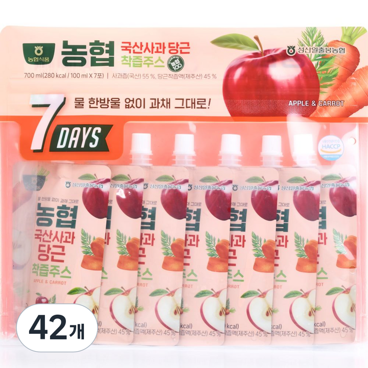 농협 국산 사과 당근 착즙주스, 100ml, 42개