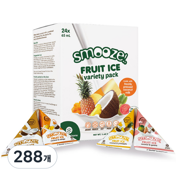 스무즈 후룻 아이스 버라이어티 팩 코코넛 망고 65ml x 8p + 코코넛 핑크구아바 65ml x 5p + 코코넛 파인애플 65ml x 5p + 심플리 코코넛 65ml x 6p 세트, 288개