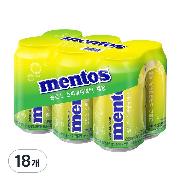 멘토스 스파클링 워터 레몬, 355ml, 18개