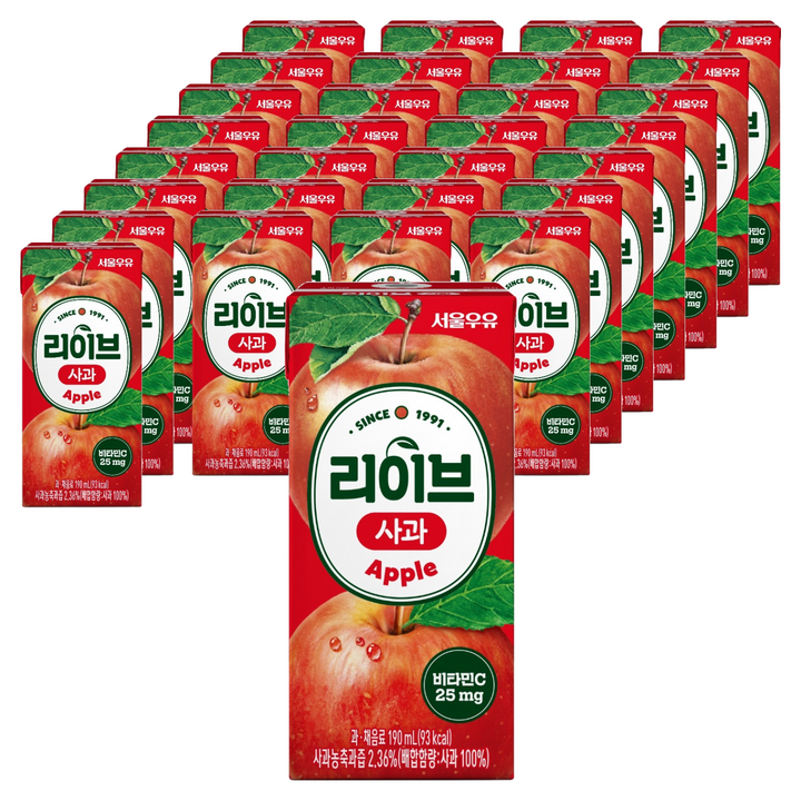 서울우유 리이브 사과 주스, 190ml, 120개