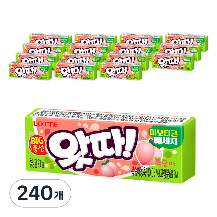 롯데웰푸드 왓따 복숭아 풍선껌, 23g, 240개