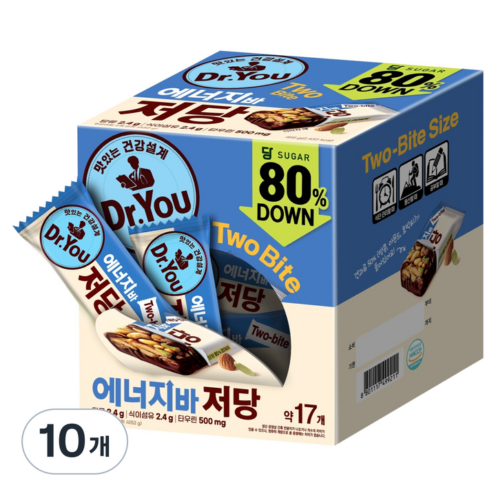 닥터유 투바이트 에너지바 저당, 468g, 10개