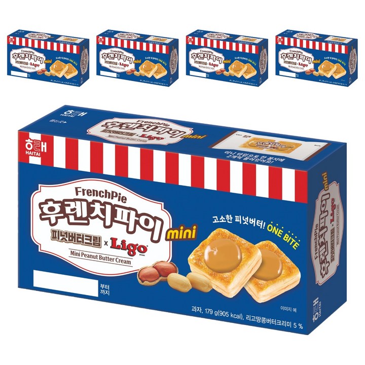 해태제과 후렌치파이 mini 피넛버터크림 x LIGO 15p, 179g, 5개