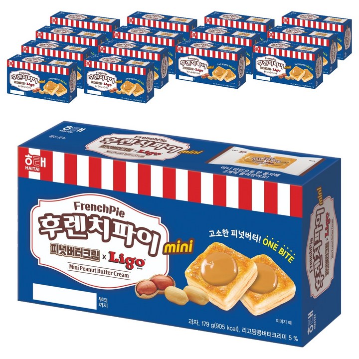 해태제과 후렌치파이 mini 피넛버터크림 x LIGO 15p, 179g, 15개