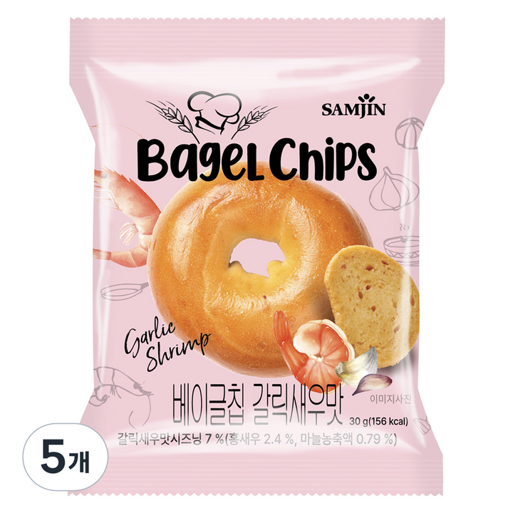 삼진 베이글칩 갈릭새우맛, 5개, 30g