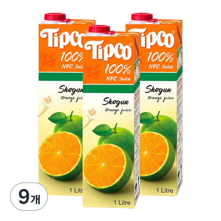 팁코 100% 착즙 오렌지 주스, 1L, 9개