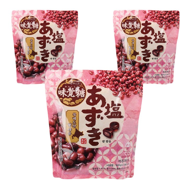 유하미카쿠토 아주끼 팥 맛 캔디, 500g, 3개