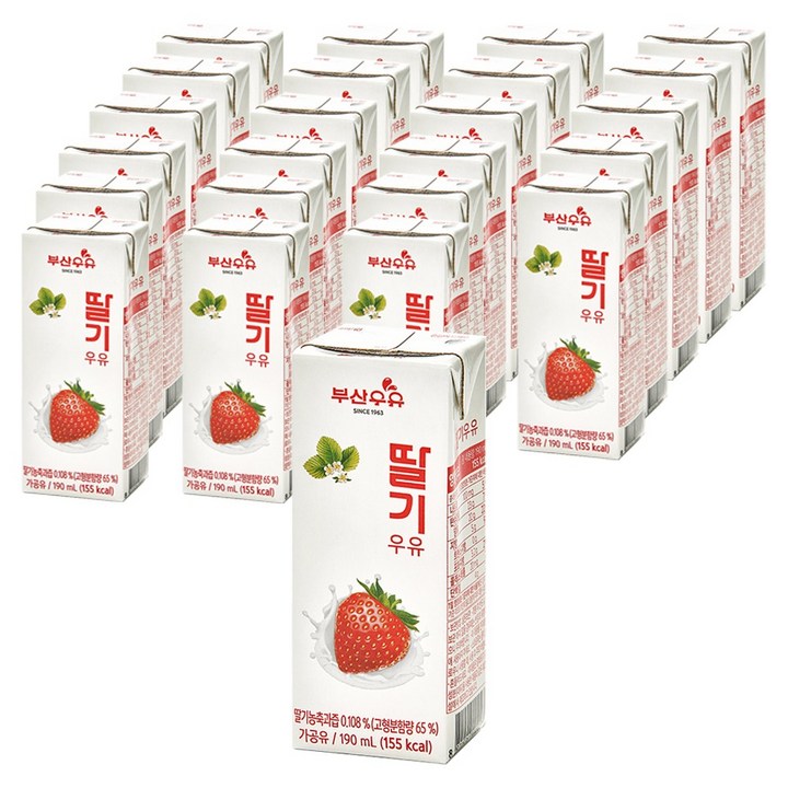 부산우유 멸균딸기우유, 190ml, 24개