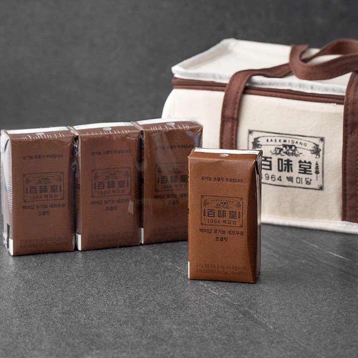 백미당 유기농 네모우유 초콜릿 125ml x 15p + 보냉백 세트, 15개