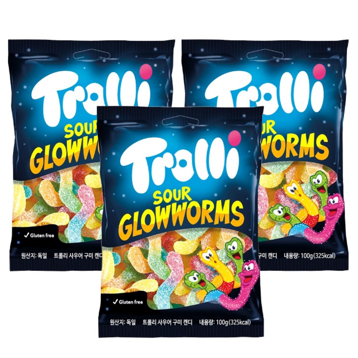 트롤리 사우어글로우웜즈, 100g, 3개