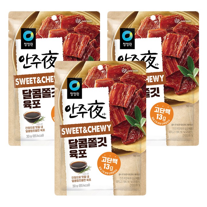 청정원 바로 eat 안주夜 달콤쫄깃 육포, 30g, 3개