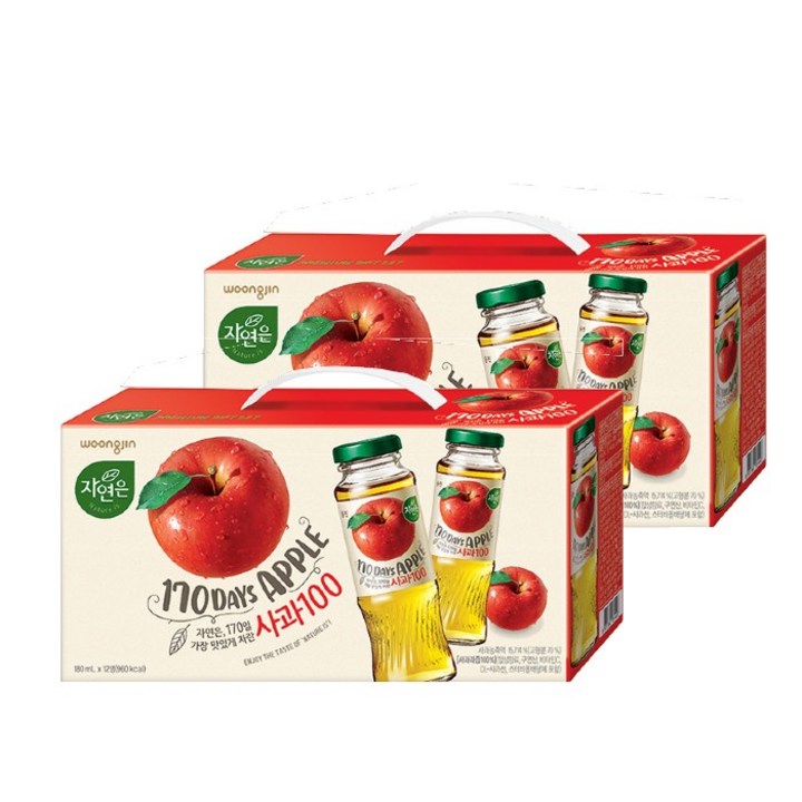 자연은 170일 사과 100, 180ml, 24개
