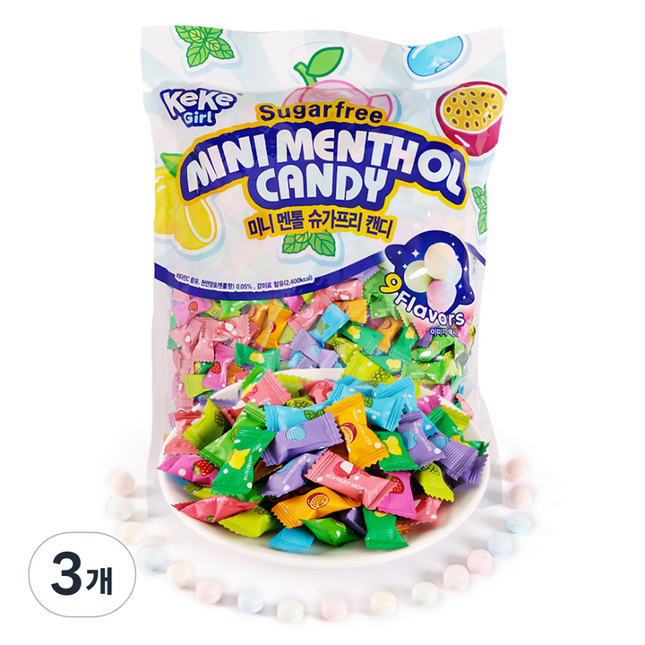 케케걸 미니 멘톨 슈가프리 캔디, 1kg, 3개