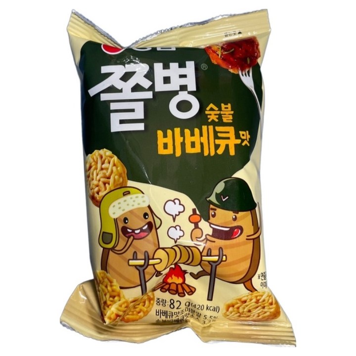 농심 쫄병스낵 숯불 바베큐맛, 82g, 1개