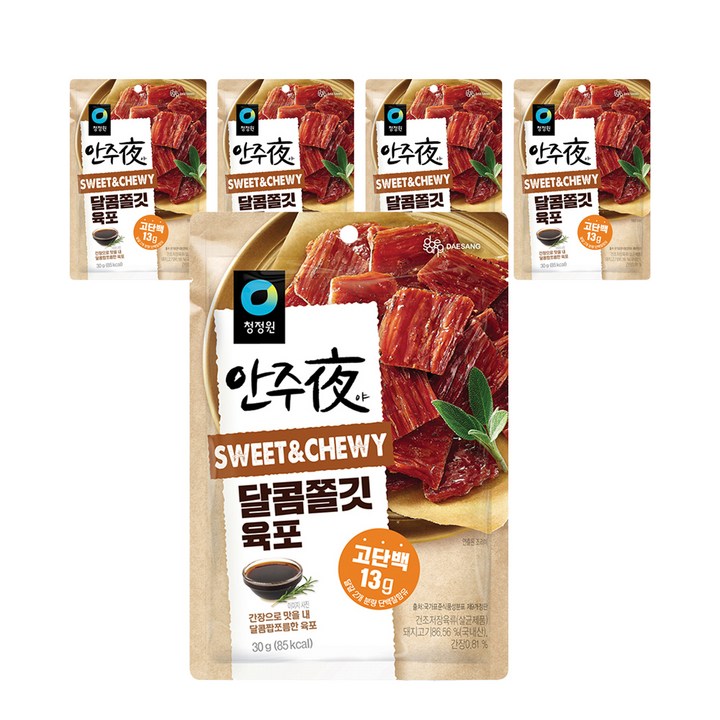 안주야 바로 eat 달콤쫄깃 육포, 30g, 5개