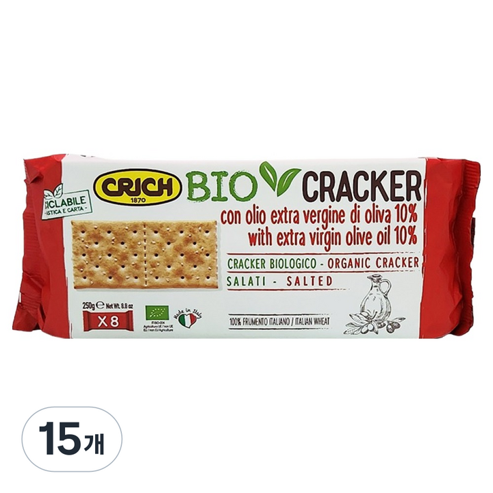 크릭 유기농 엑스트라버진 올리브유 솔티드 크래커 8p, 250g, 15개