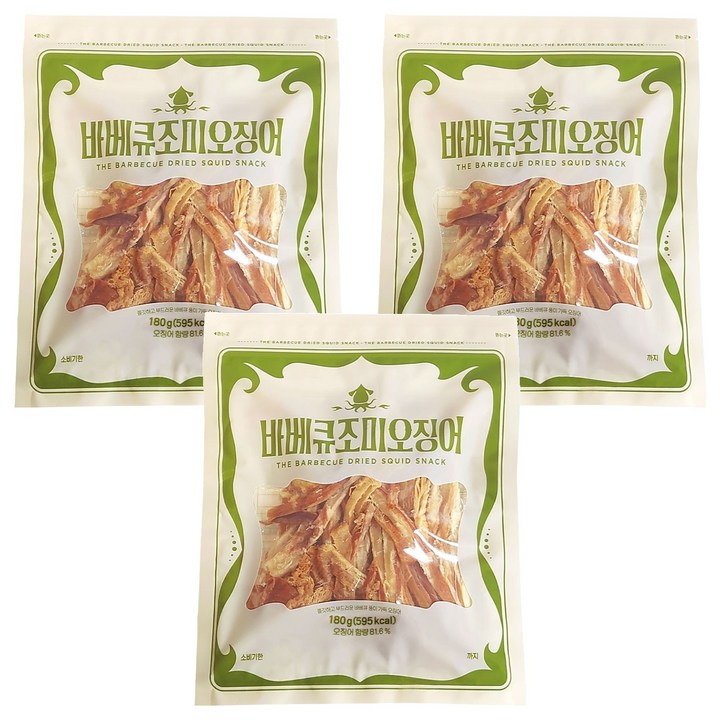 더먹다 바베큐 조미 오징어, 3개, 180g