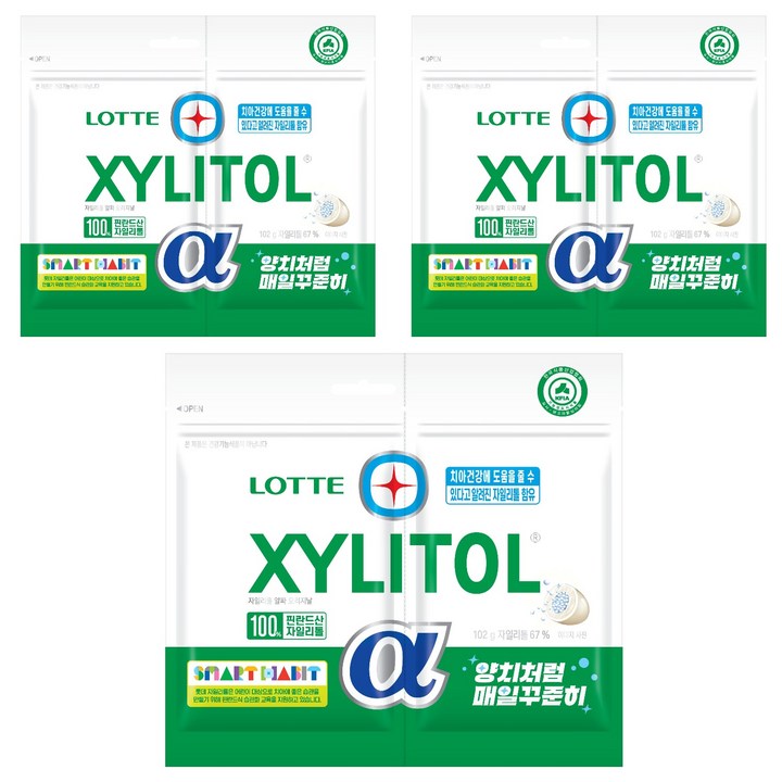 롯데자일리톨 알파 오리지날 껌 리필, 102g, 3개