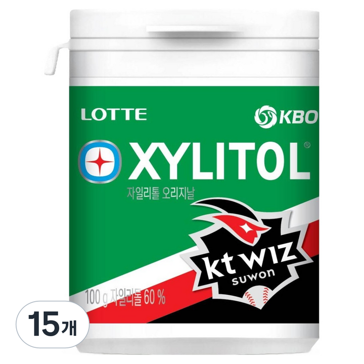 롯데자일리톨 KBO 오리지날 껌 KT 위즈, 100g, 15개