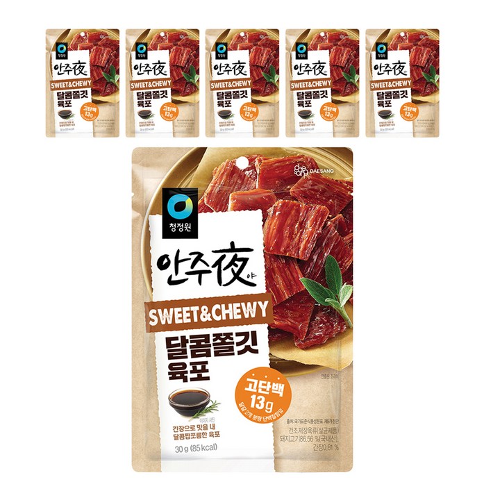 청정원 바로 eat 안주야 달콤쫄깃 육포, 30g, 6개