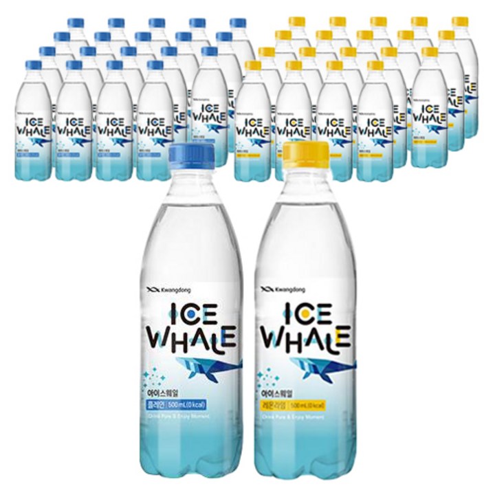 광동제약 아이스웨일 플레인 제로 탄산수 500ml 20p + 레몬라임 탄산수 500ml 20p, 40개