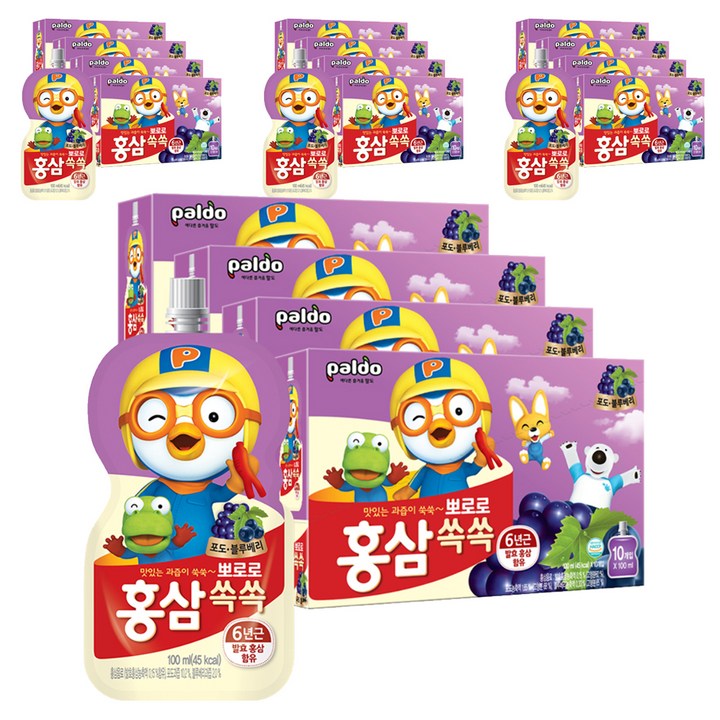 팔도 뽀로로 홍삼쏙쏙 포도블루베리맛 음료, 100ml, 160개