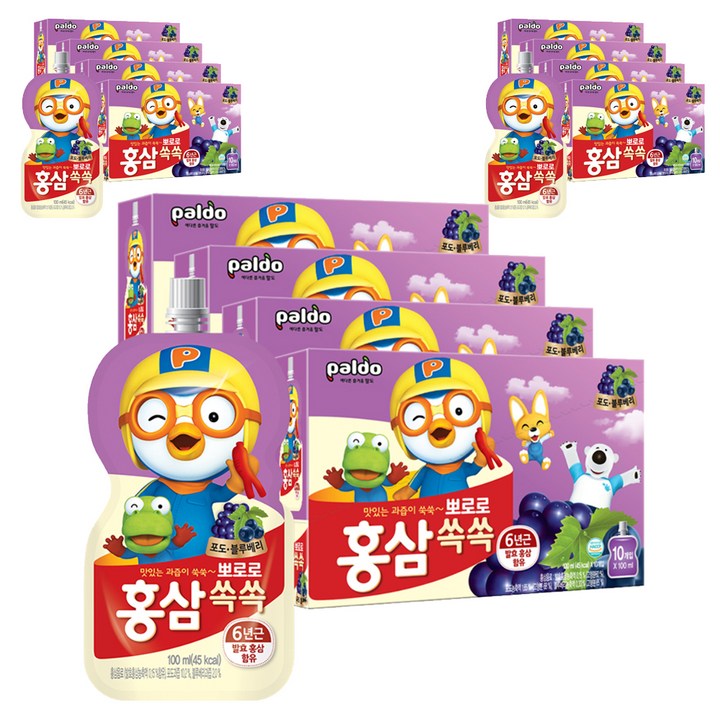 팔도 뽀로로 홍삼쏙쏙 포도블루베리맛 음료, 100ml, 120개
