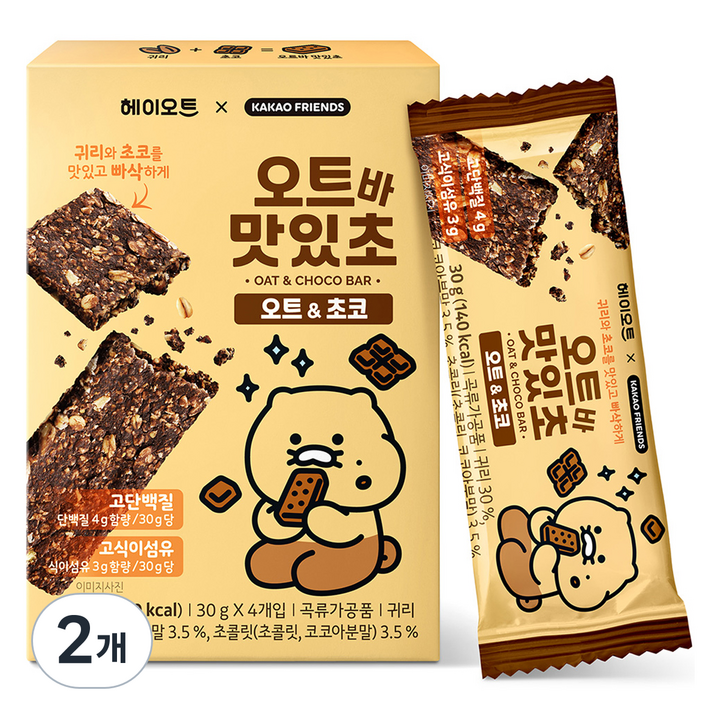 헤이오트 오트바 맛있초 초코맛 4p, 120g, 2개
