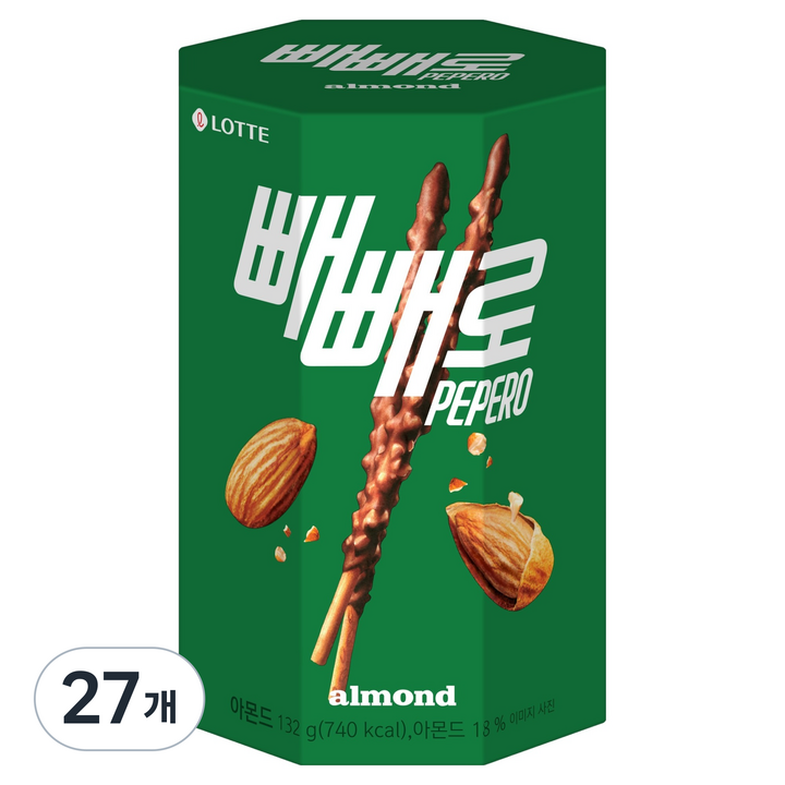빼빼로 아몬드, 132g, 27개