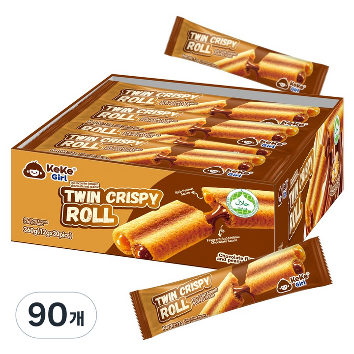 케케걸 트윈 크리스피 롤 초코 & 땅콩맛, 12g, 90개