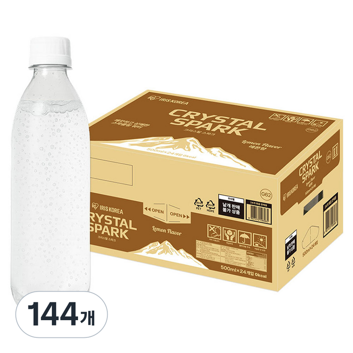 아이리스 크리스탈 스파크 탄산음료 레몬향 무라벨, 144개, 500ml