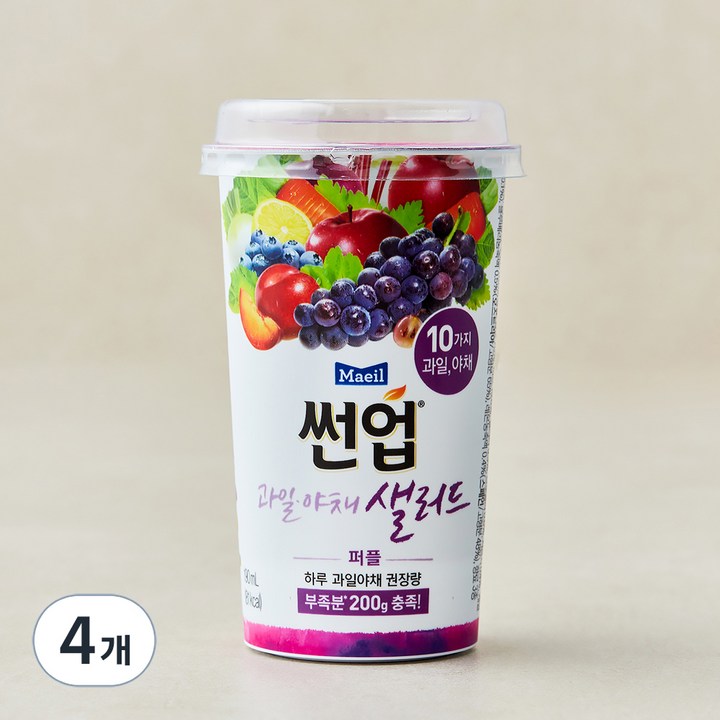 썬업 과일야채 샐러드주스 퍼플, 190ml, 4개
