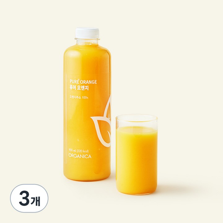 저스트주스 올가니카 퓨어 오렌지 주스, 900ml, 3개