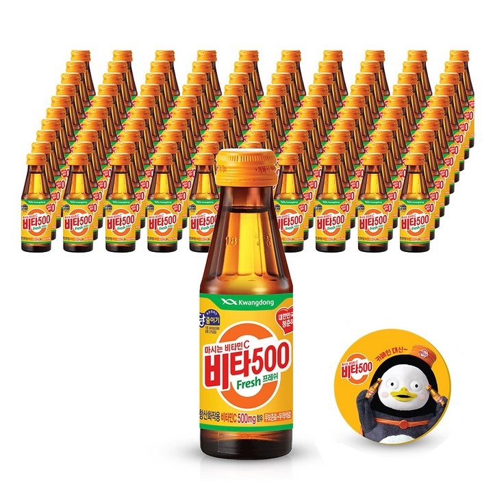 광동 비타500 fresh 100ml x 100p + 펭수 컵받침 세트, 1세트