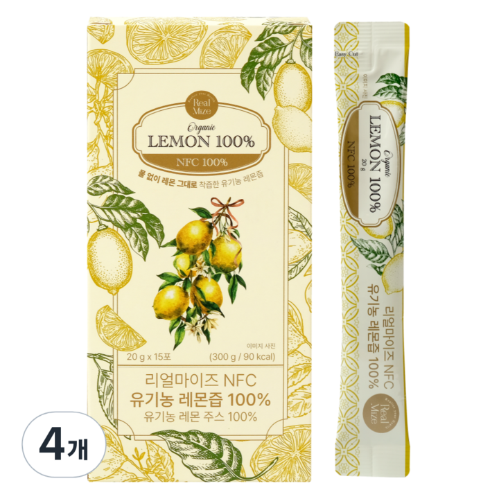 리얼마이즈 NFC 유기농 레몬즙 스틱, 300g, 4개
