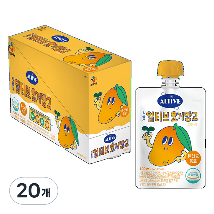얼티브 식물성 유산균 음료 요거망고, 100ml, 20개