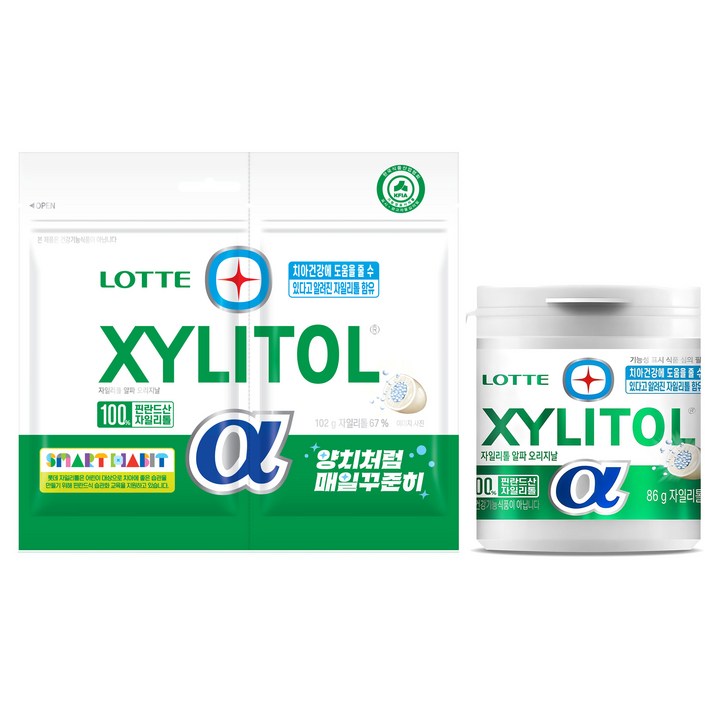 롯데자일리톨 알파 껌 오리지날 86g + 리필 102g, 1세트, 188g