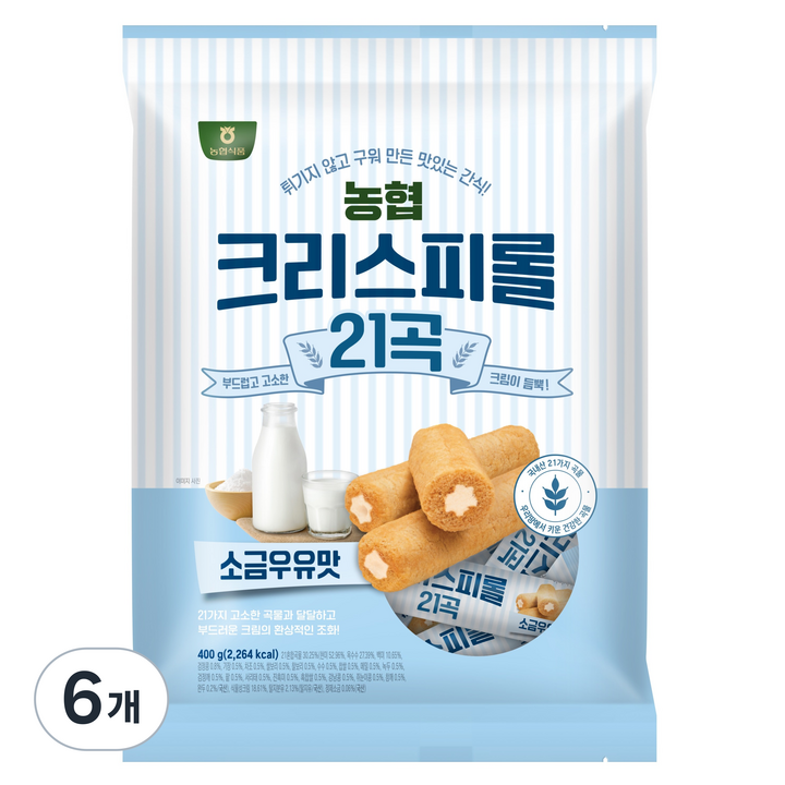 농협식품 크리스피롤 21곡 소금우유맛 과자, 400g, 6개