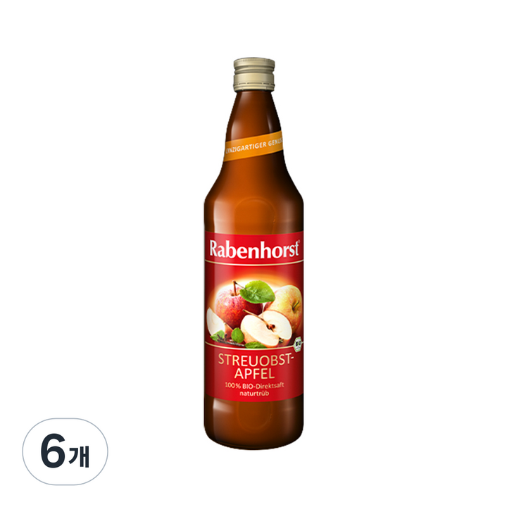 라벤호스트 유기농 사과 100% 압착원액주스, 700ml, 6개