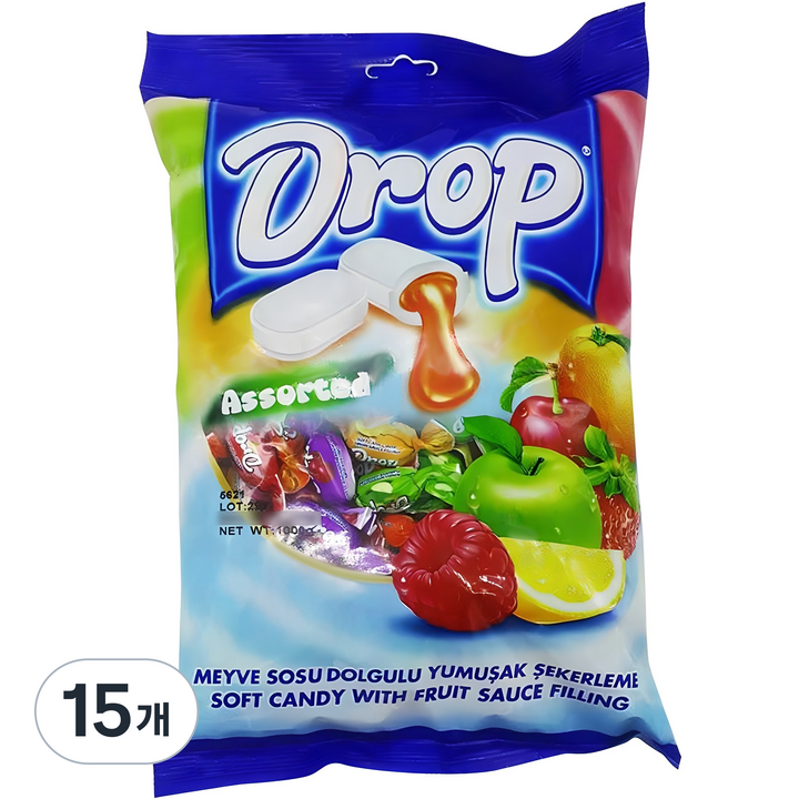 드롭 어소티드 소프트 츄잉캔디 6가지맛, 1kg, 15개