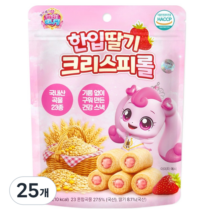 리더스인팜 캐치티니핑 프린세스 한입 딸기 크리스피롤, 딸기맛, 40g, 25개