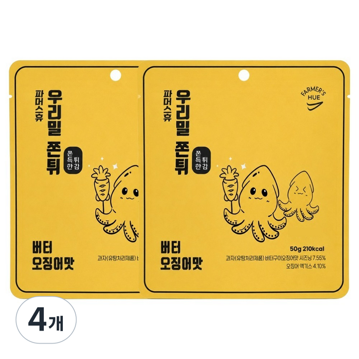 파머스휴 국산 우리밀 쫀튀 버터오징어맛, 50g, 4개