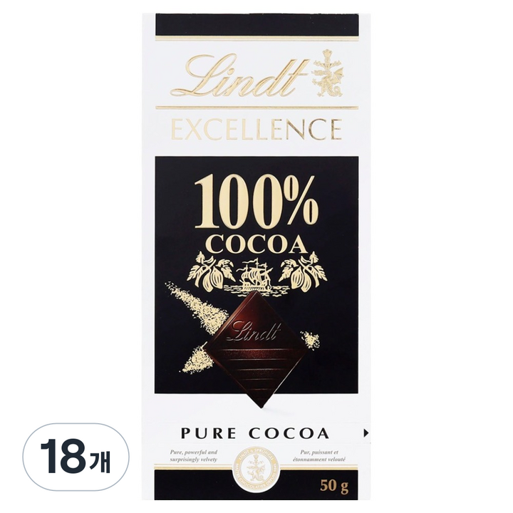 린트 엑설런스 100% 다크 초콜릿, 50g, 18개