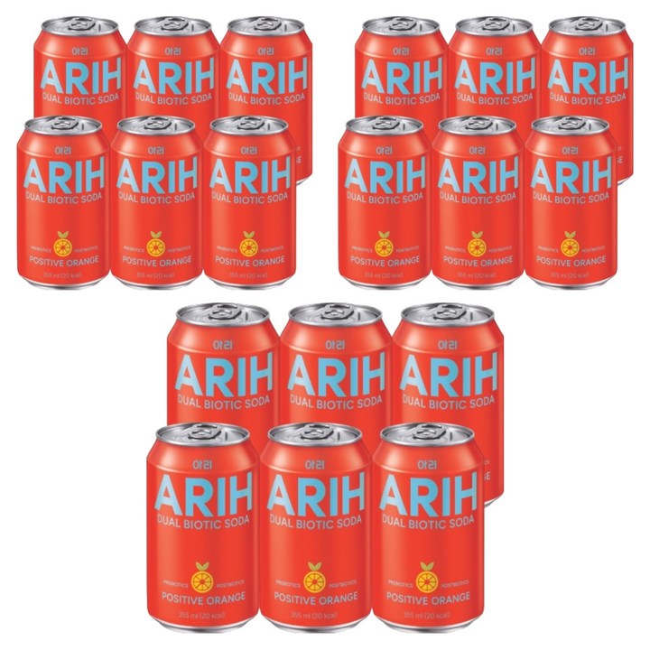 아리 듀얼바이오틱소다 포지티브 오렌지, 18개, 355ml