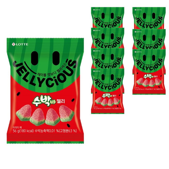 롯데웰푸드 젤리셔스 수박바, 56g, 8개