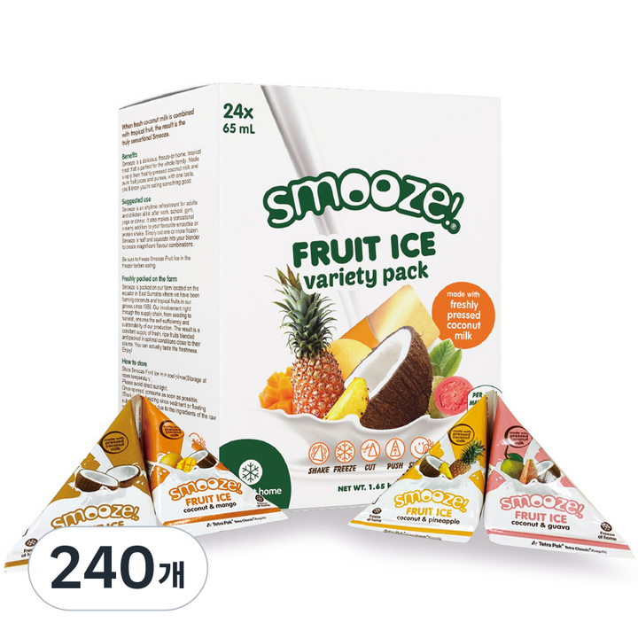 스무즈 후룻 아이스 버라이어티 팩 코코넛 망고 65ml x 8p + 코코넛 핑크구아바 65ml x 5p + 코코넛 파인애플 65ml x 5p + 심플리 코코넛 65ml x 6p 세트, 240개