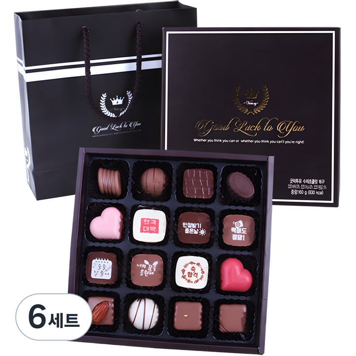디유 굿럭투유 수능 합격기원 수제 초콜릿 16구 + 쇼핑백 세트, 160g, 6세트